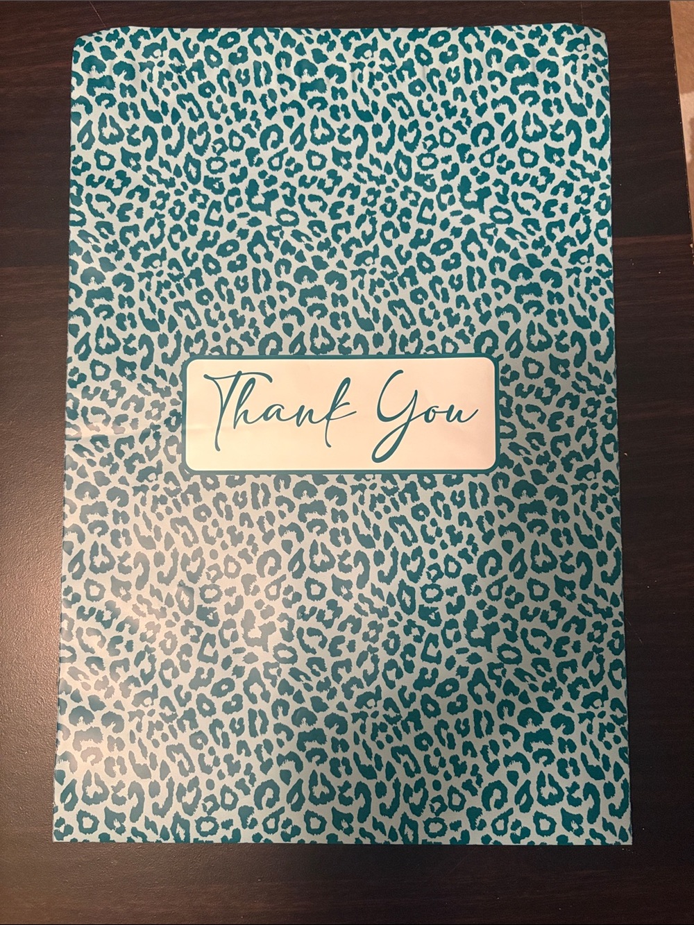 Teal Leopard Print "Thank You” polymailers 15 for $10.  SPECIAL PRICE!!!!!